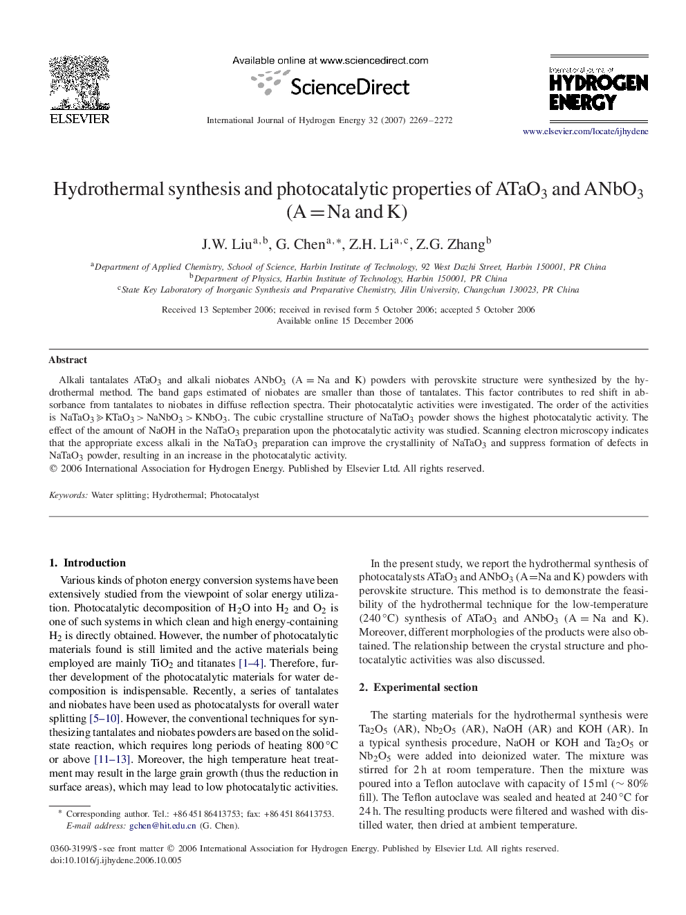 Hydrothermal synthesis and photocatalytic properties of ATaO3ATaO3 and ANbO3ANbO3 (A=NaA=Na and K)