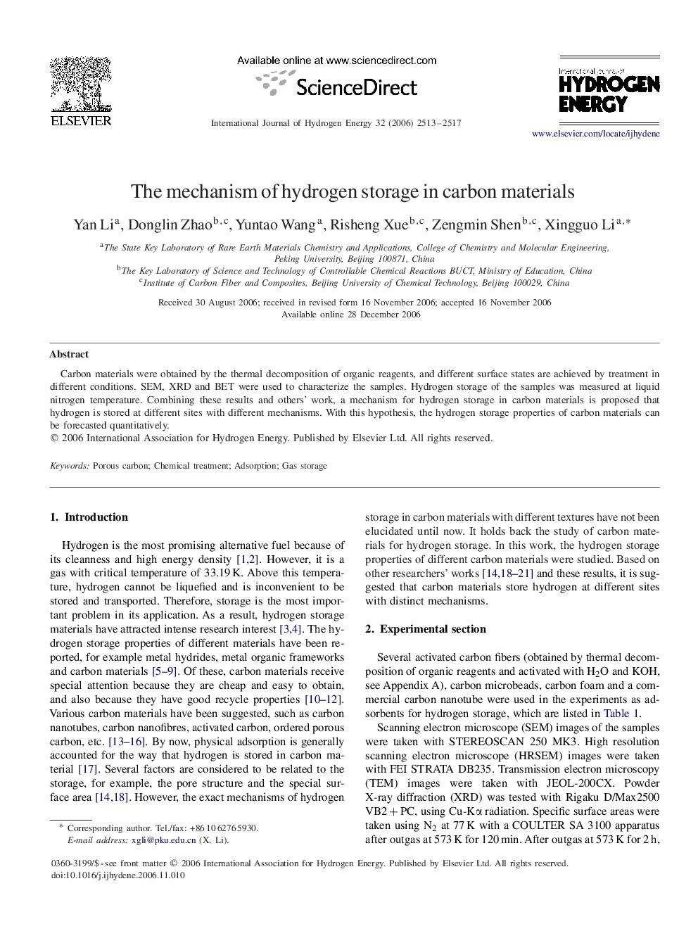 The mechanism of hydrogen storage in carbon materials