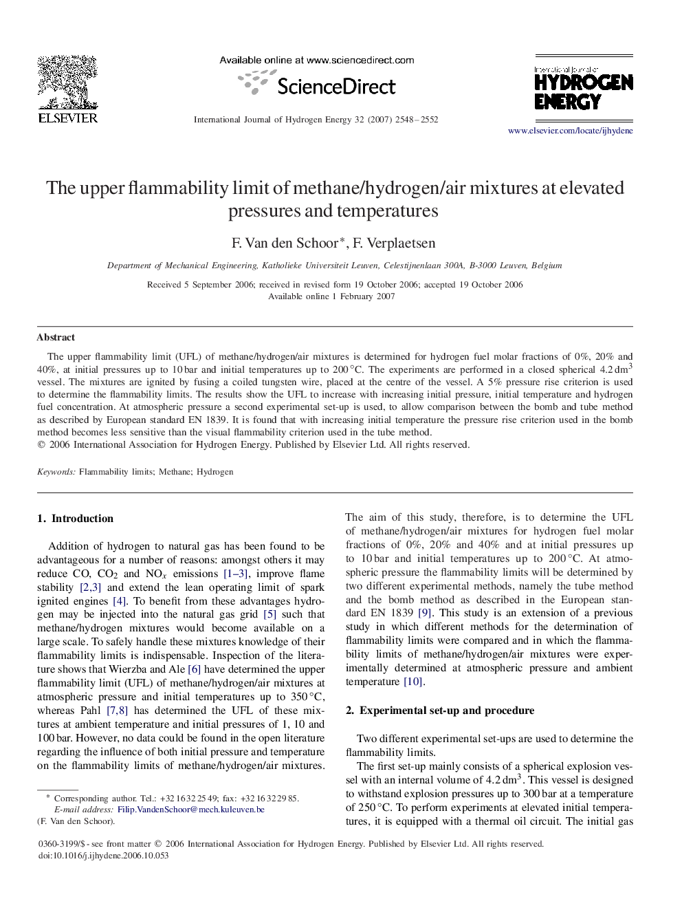 The upper flammability limit of methane/hydrogen/air mixtures at elevated pressures and temperatures