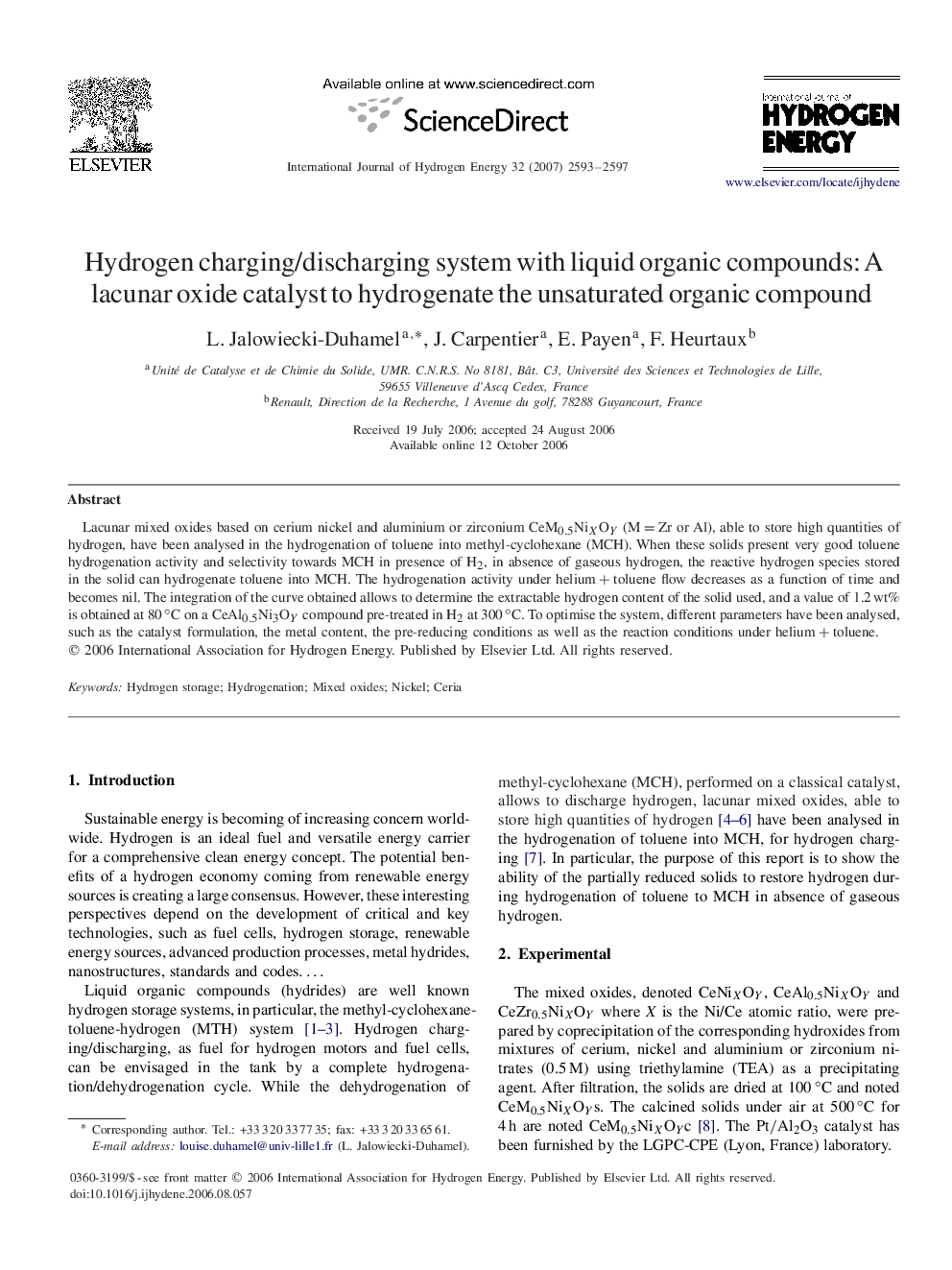 Hydrogen charging/discharging system with liquid organic compounds: A lacunar oxide catalyst to hydrogenate the unsaturated organic compound