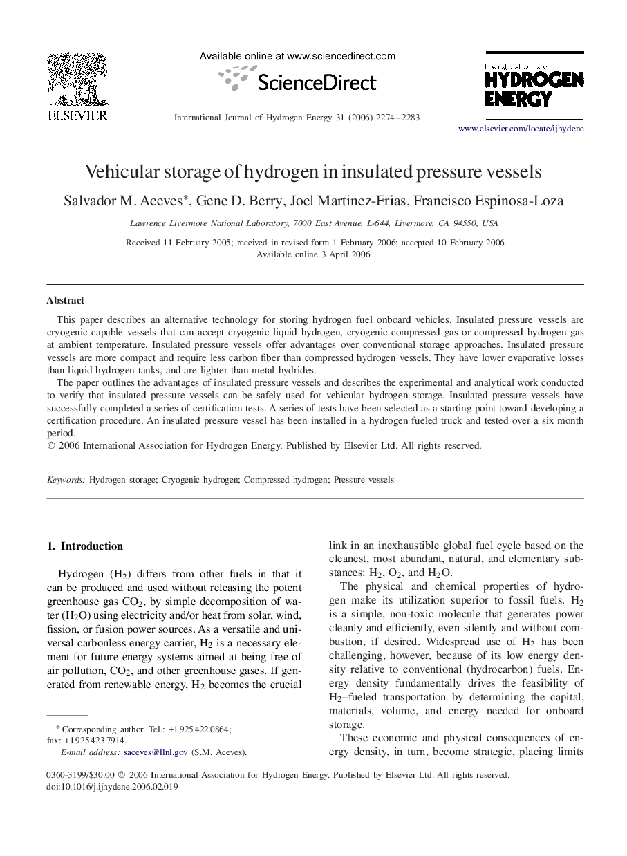 Vehicular storage of hydrogen in insulated pressure vessels