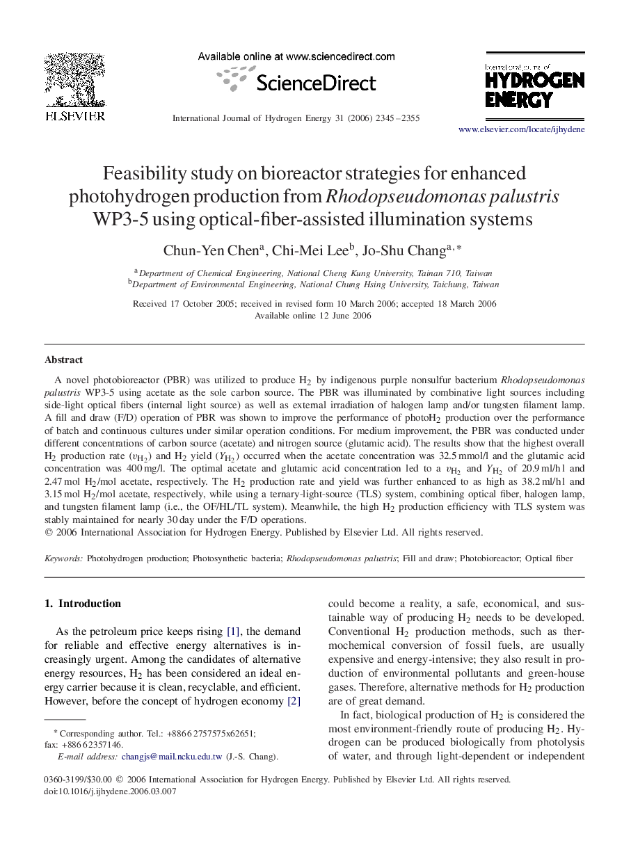 Feasibility study on bioreactor strategies for enhanced photohydrogen production from Rhodopseudomonas palustris WP3-5 using optical-fiber-assisted illumination systems