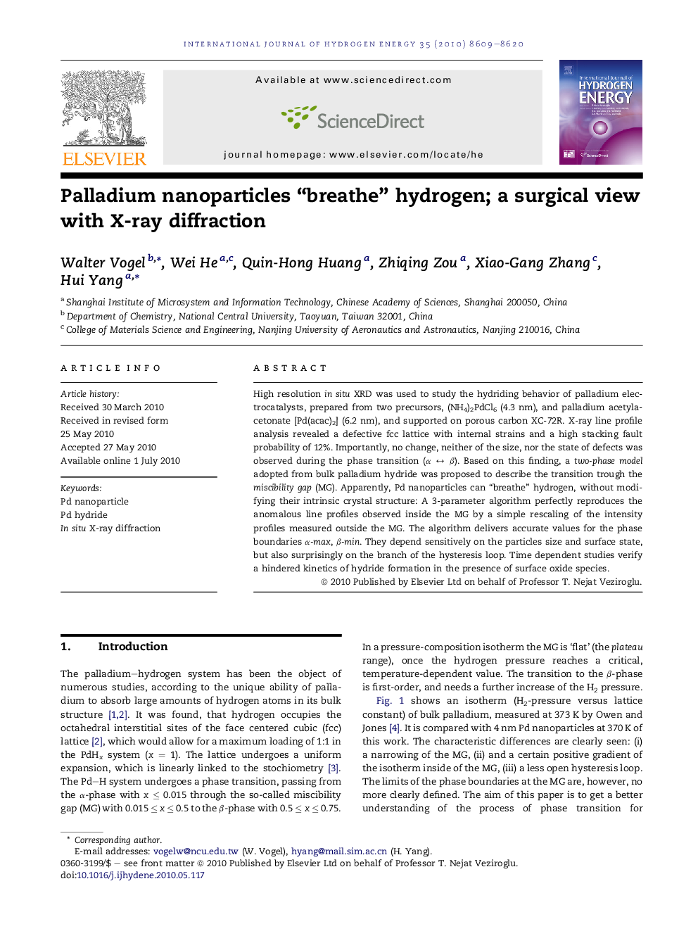 Palladium nanoparticles “breathe” hydrogen; a surgical view with X-ray diffraction