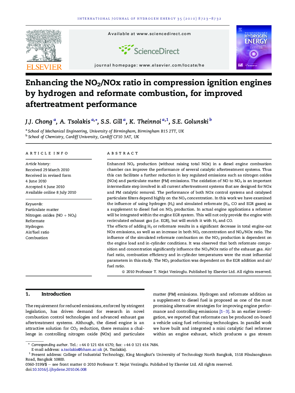 Enhancing the NO2/NOx ratio in compression ignition engines by hydrogen and reformate combustion, for improved aftertreatment performance