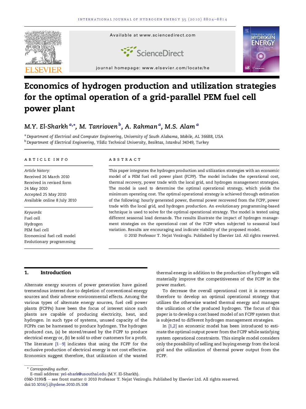 Economics of hydrogen production and utilization strategies for the optimal operation of a grid-parallel PEM fuel cell power plant