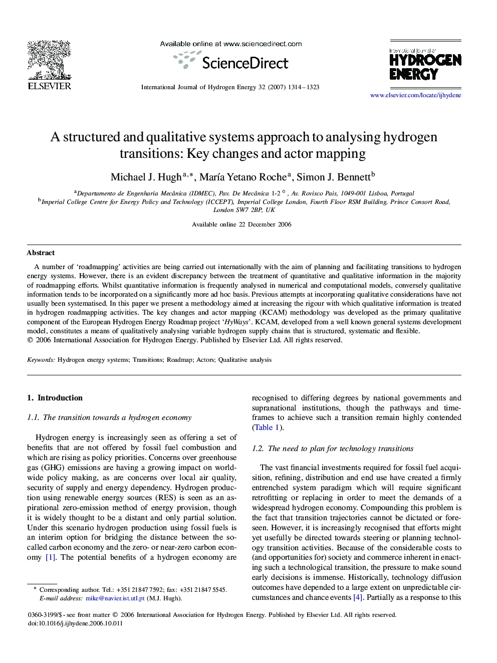 A structured and qualitative systems approach to analysing hydrogen transitions: Key changes and actor mapping