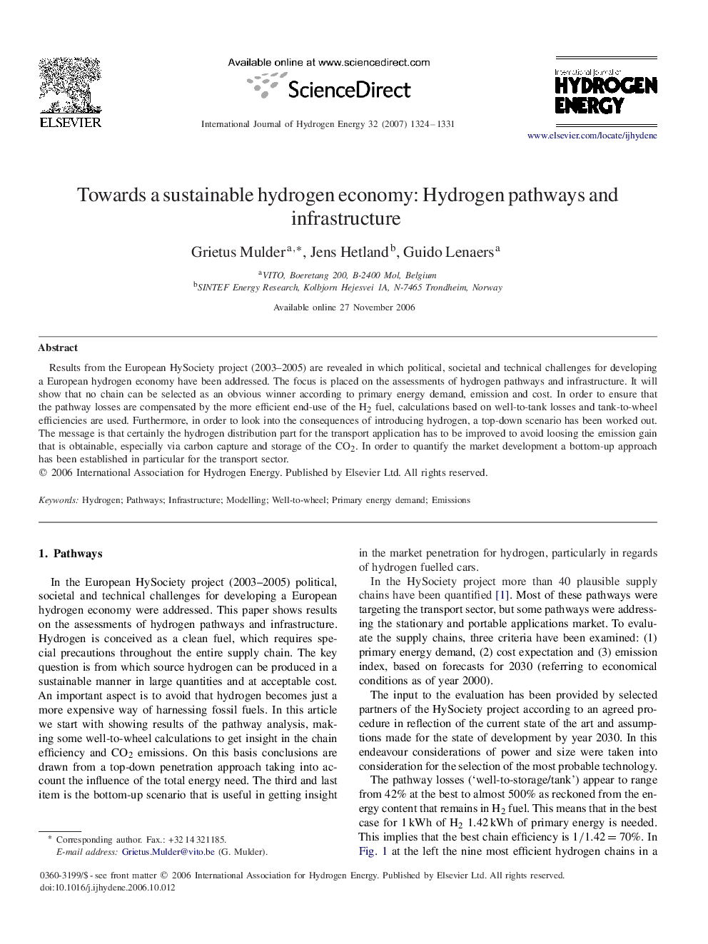 Towards a sustainable hydrogen economy: Hydrogen pathways and infrastructure