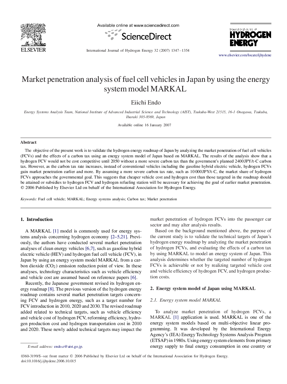 Market penetration analysis of fuel cell vehicles in Japan by using the energy system model MARKAL