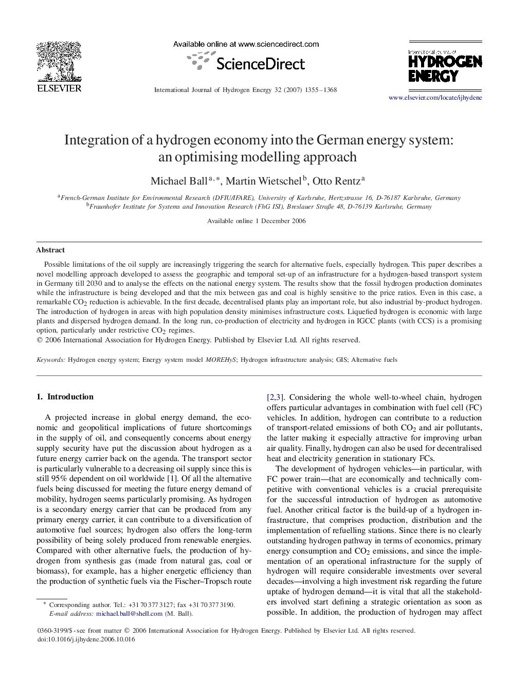 Integration of a hydrogen economy into the German energy system: an optimising modelling approach