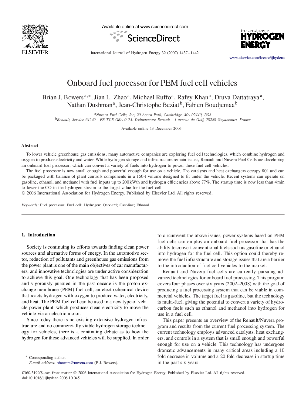 Onboard fuel processor for PEM fuel cell vehicles