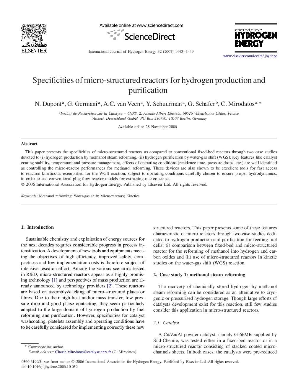 Specificities of micro-structured reactors for hydrogen production and purification