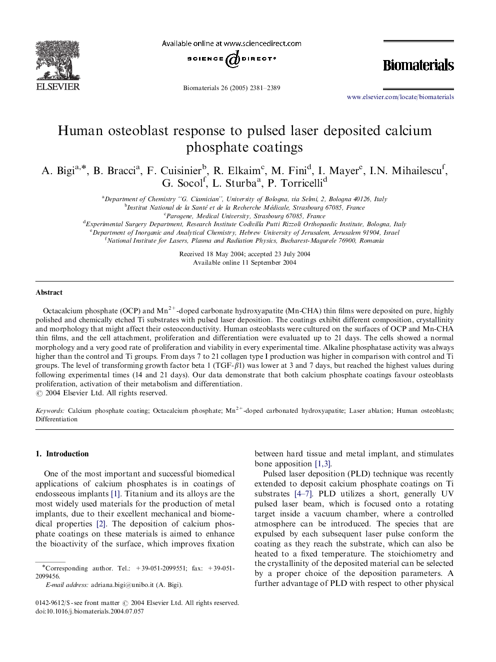 Human osteoblast response to pulsed laser deposited calcium phosphate coatings