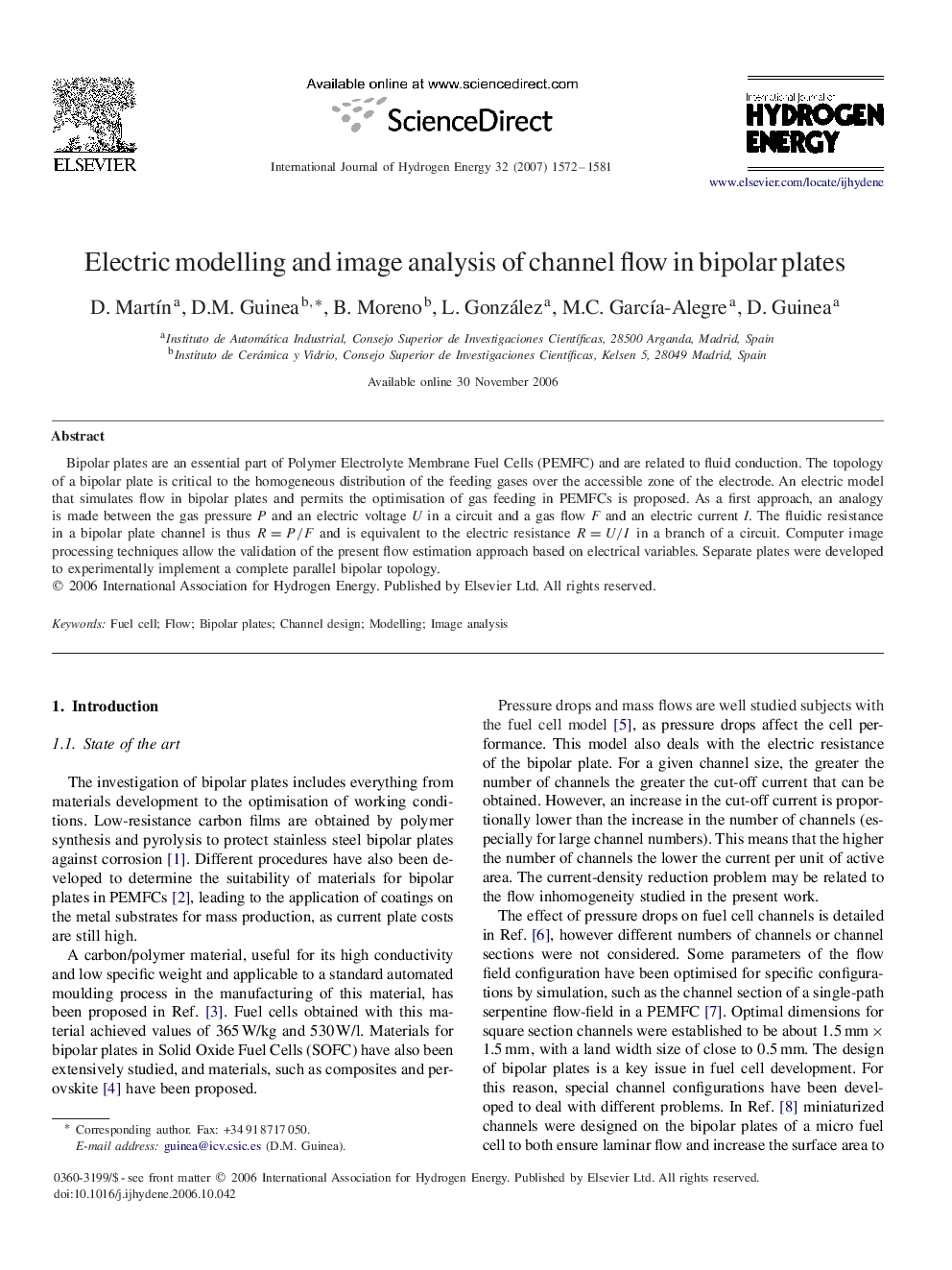 Electric modelling and image analysis of channel flow in bipolar plates