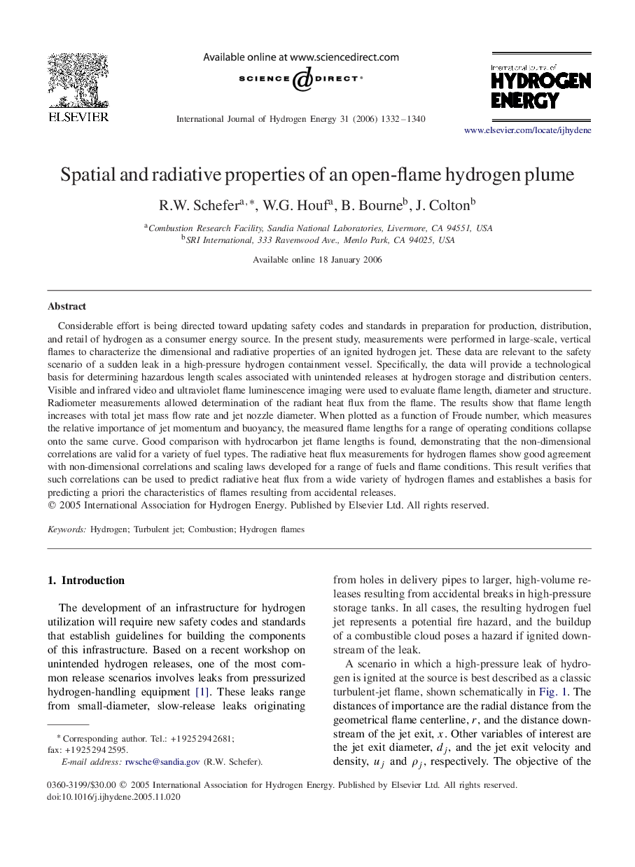 Spatial and radiative properties of an open-flame hydrogen plume