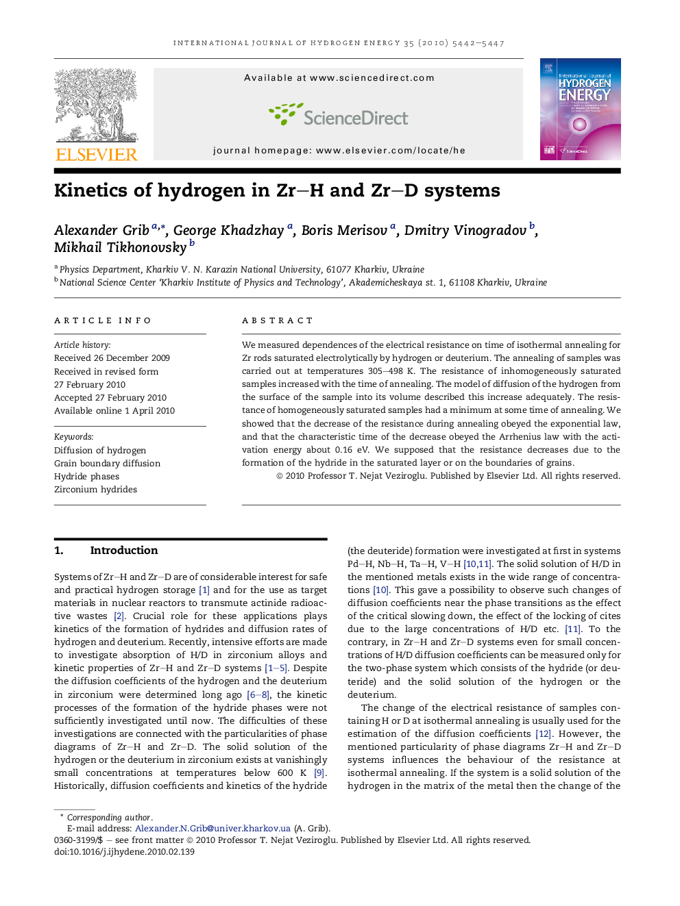 Kinetics of hydrogen in Zr-H and Zr-D systems