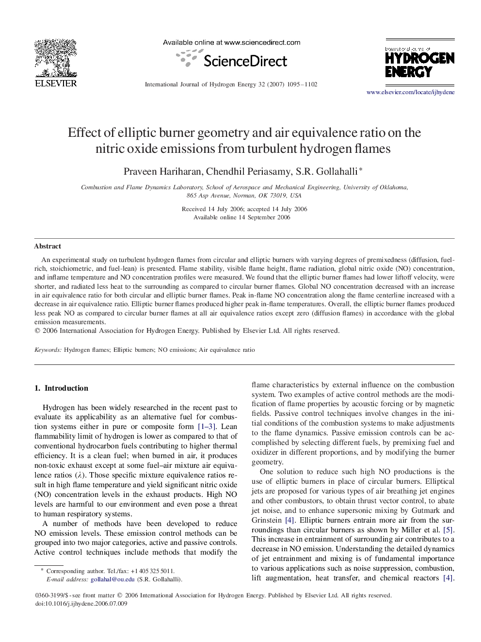 Effect of elliptic burner geometry and air equivalence ratio on the nitric oxide emissions from turbulent hydrogen flames