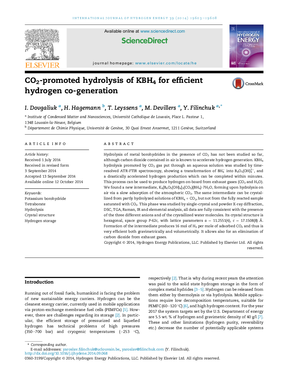 CO2-promoted hydrolysis of KBH4 for efficient hydrogen co-generation