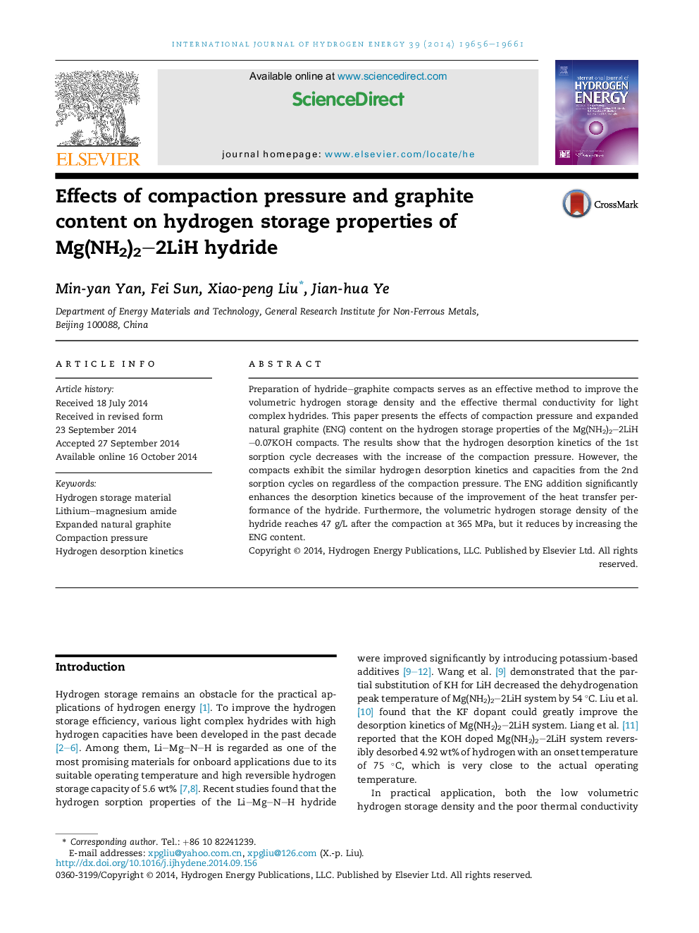 Effects of compaction pressure and graphite content on hydrogen storage properties of Mg(NH2)2–2LiH hydride