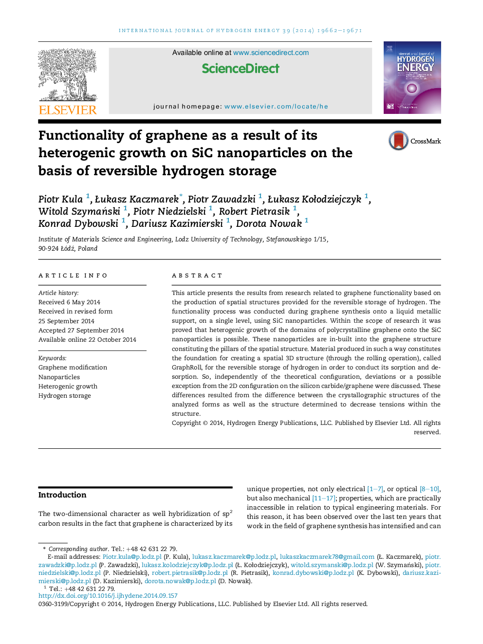 Functionality of graphene as a result of its heterogenic growth on SiC nanoparticles on the basis of reversible hydrogen storage