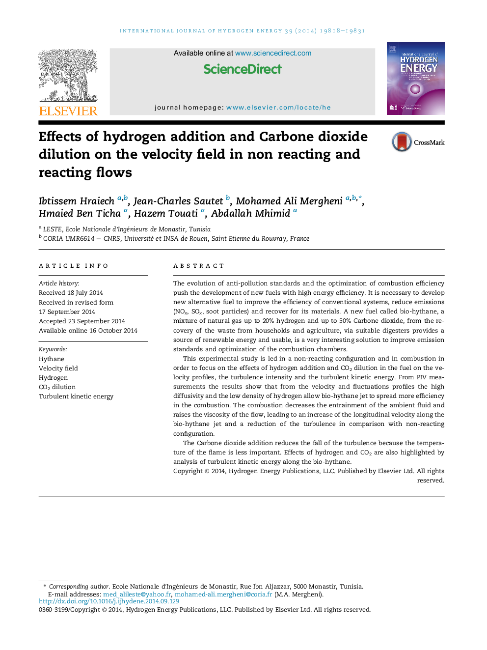 Effects of hydrogen addition and Carbone dioxide dilution on the velocity field in non reacting and reacting flows