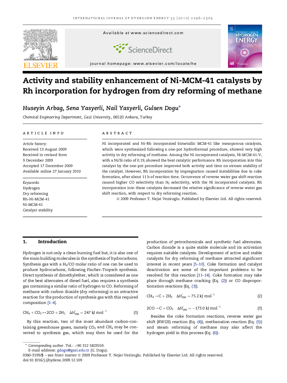 Activity and stability enhancement of Ni-MCM-41 catalysts by Rh incorporation for hydrogen from dry reforming of methane