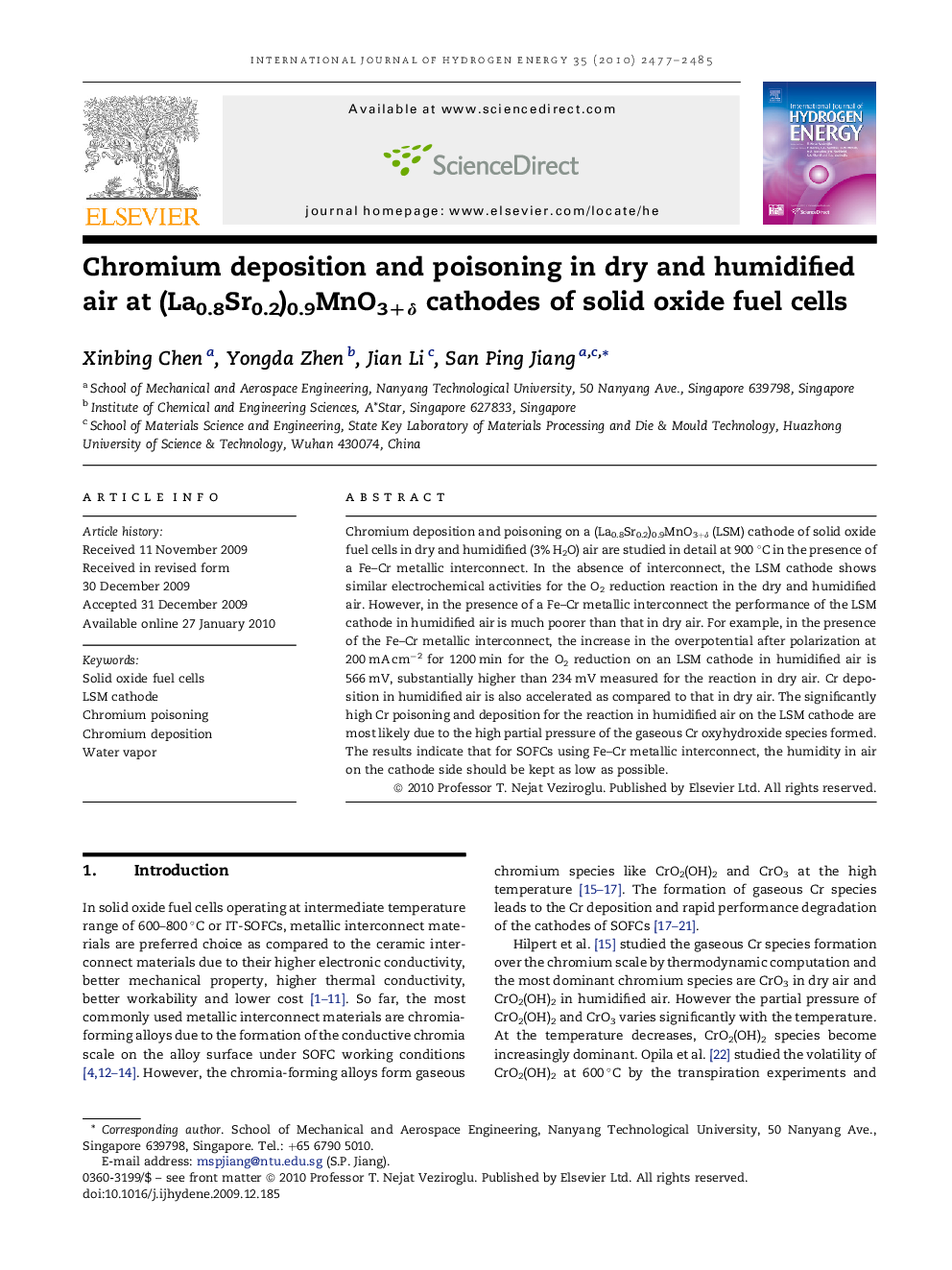 Chromium deposition and poisoning in dry and humidified air at (La0.8Sr0.2)0.9MnO3+δ cathodes of solid oxide fuel cells