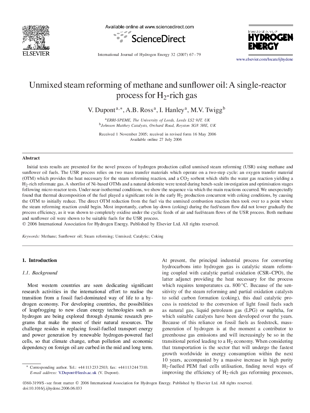 Unmixed steam reforming of methane and sunflower oil: A single-reactor process for H2H2-rich gas