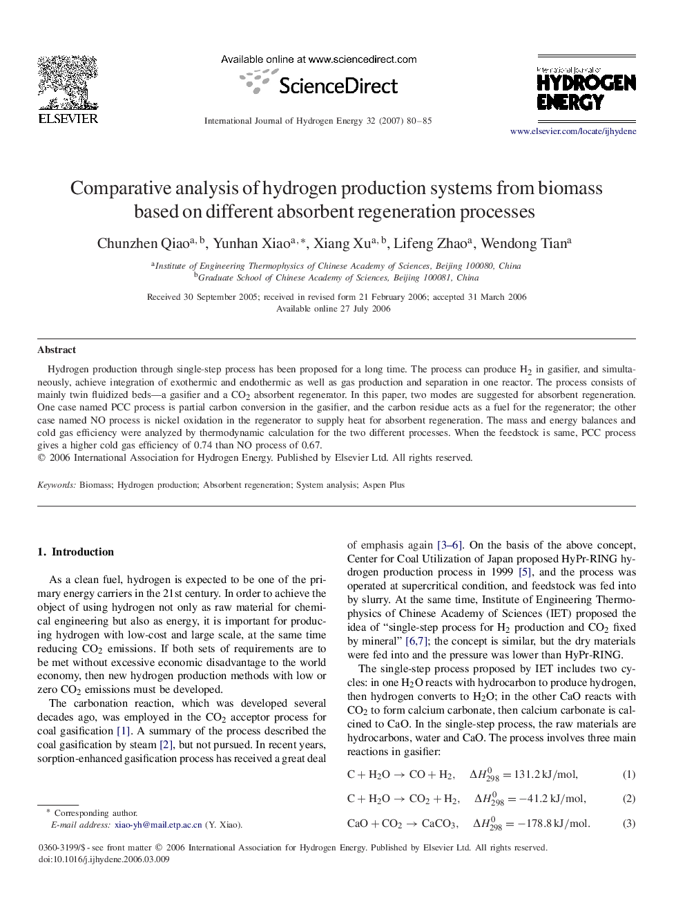 Comparative analysis of hydrogen production systems from biomass based on different absorbent regeneration processes