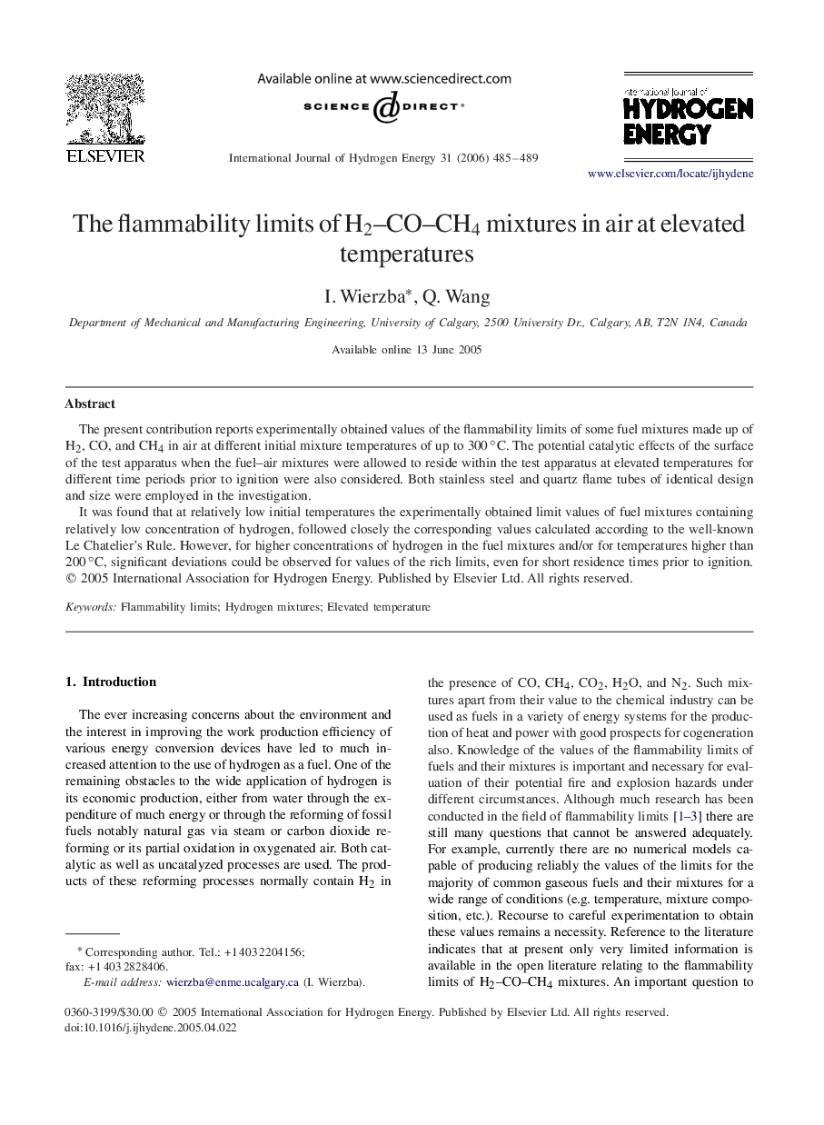 The flammability limits of H2–CO–CH4 mixtures in air at elevated temperatures