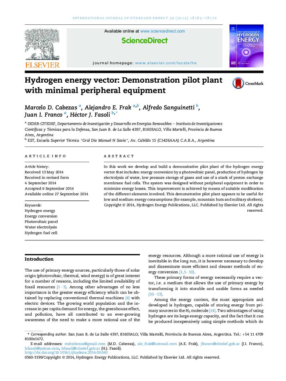 Hydrogen energy vector: Demonstration pilot plant with minimal peripheral equipment