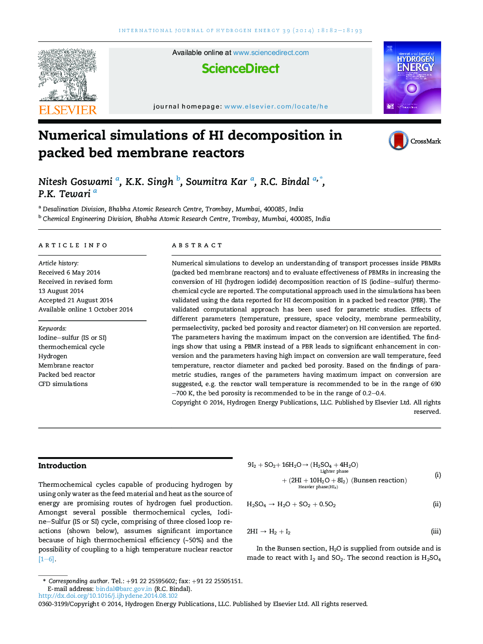 Numerical simulations of HI decomposition in packed bed membrane reactors