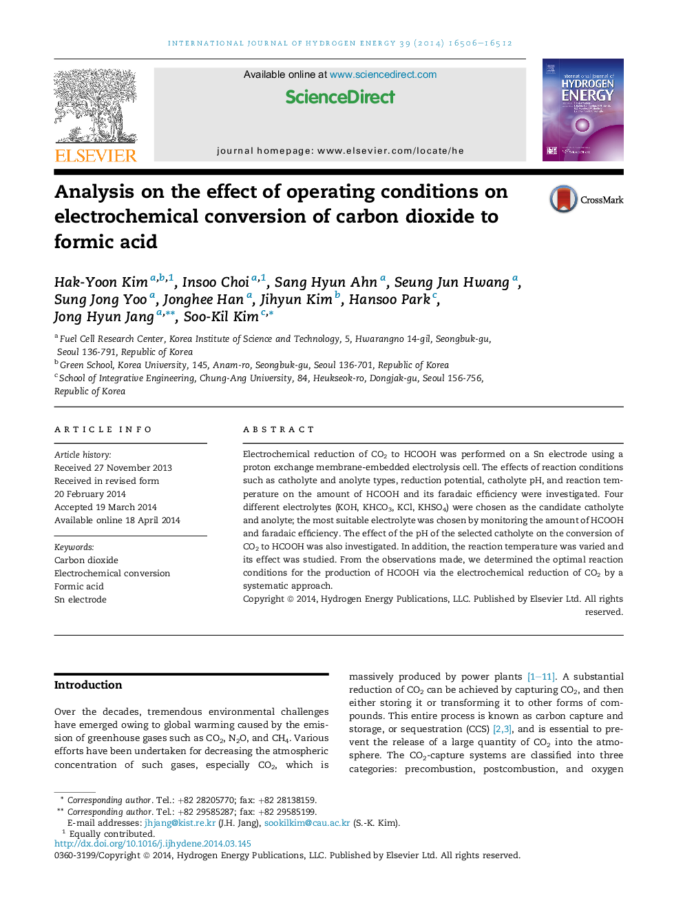 Analysis on the effect of operating conditions on electrochemical conversion of carbon dioxide to formic acid