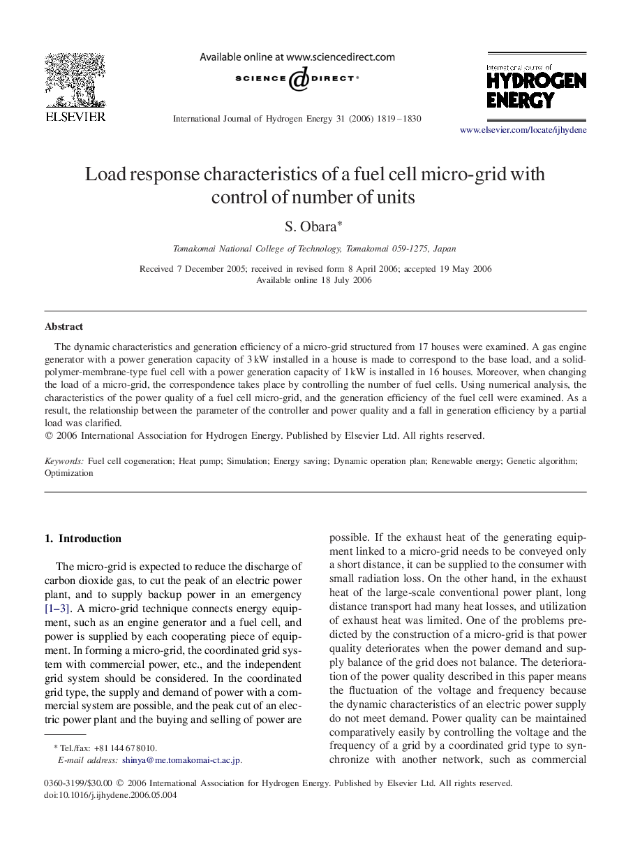 Load response characteristics of a fuel cell micro-grid with control of number of units