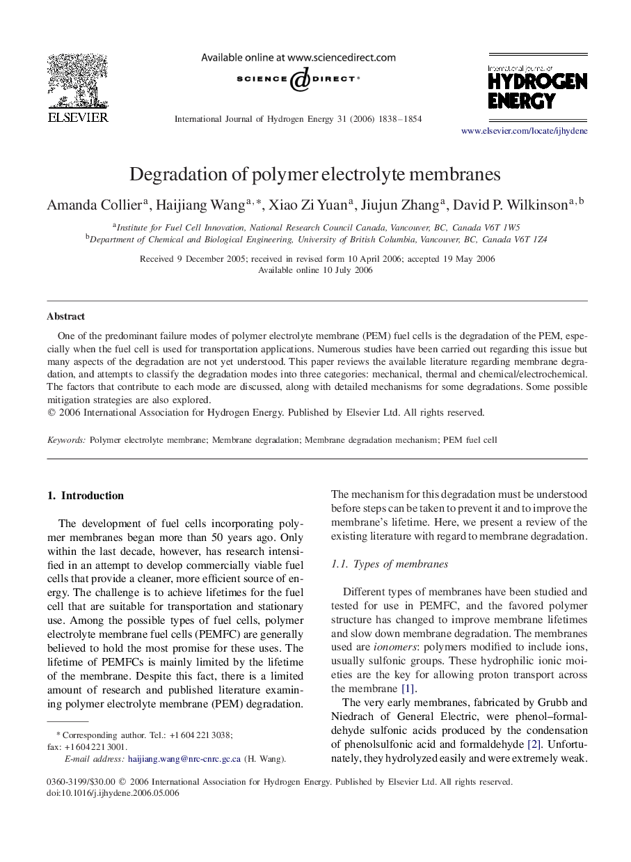 Degradation of polymer electrolyte membranes