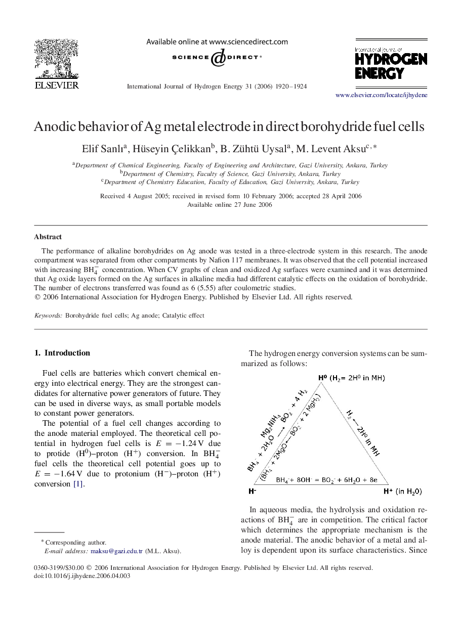 Anodic behavior of Ag metal electrode in direct borohydride fuel cells