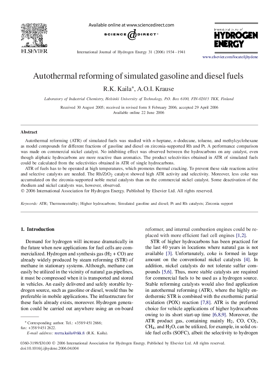 Autothermal reforming of simulated gasoline and diesel fuels