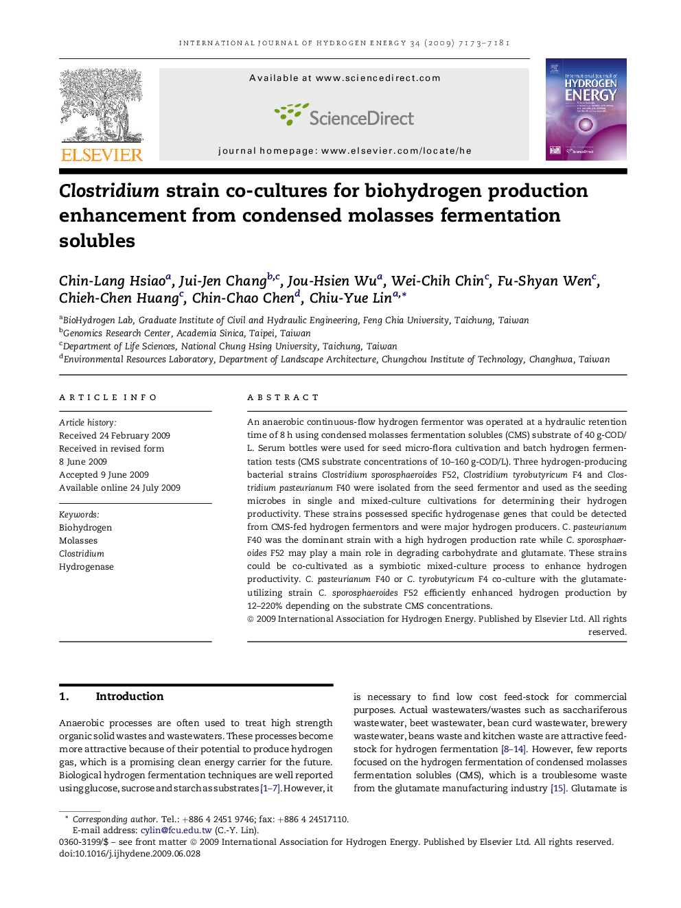 Clostridium strain co-cultures for biohydrogen production enhancement from condensed molasses fermentation solubles