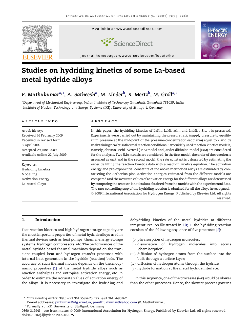 Studies on hydriding kinetics of some La-based metal hydride alloys