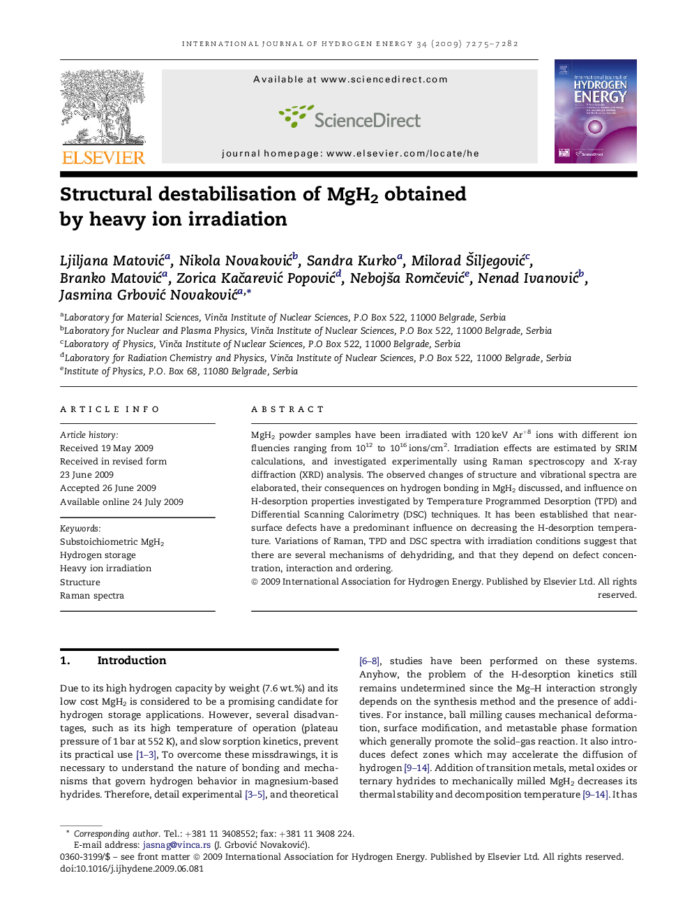 Structural destabilisation of MgH2 obtained by heavy ion irradiation