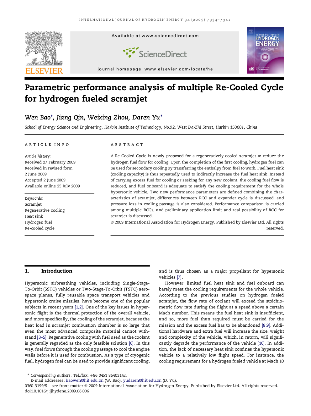 Parametric performance analysis of multiple Re-Cooled Cycle for hydrogen fueled scramjet