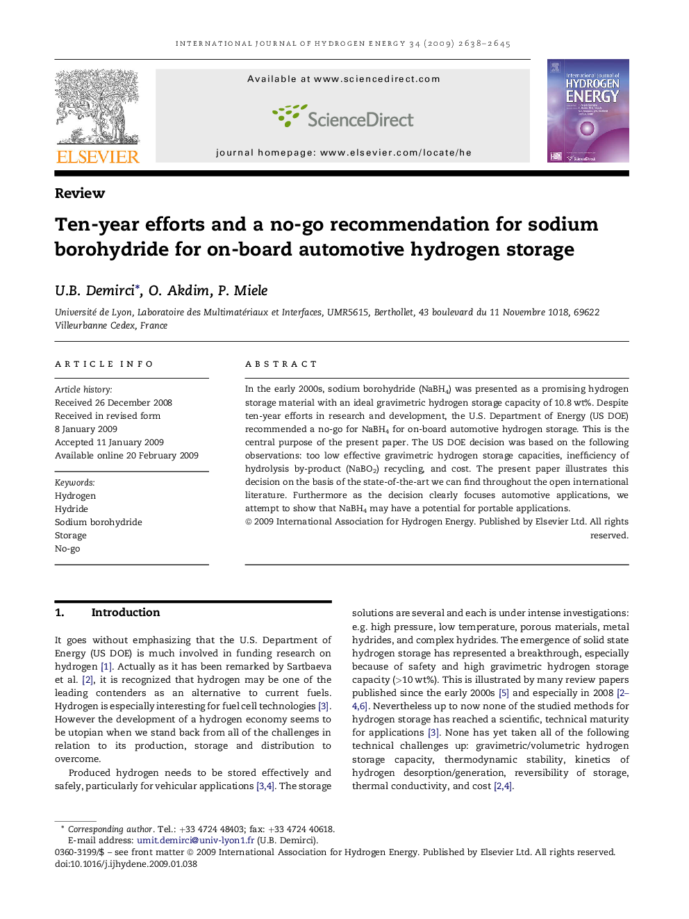 Ten-year efforts and a no-go recommendation for sodium borohydride for on-board automotive hydrogen storage