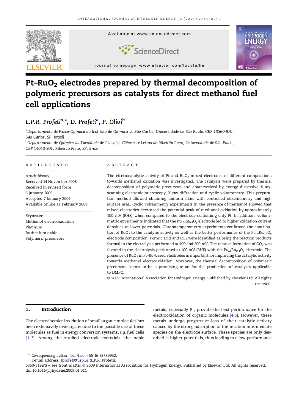 Pt–RuO2 electrodes prepared by thermal decomposition of polymeric precursors as catalysts for direct methanol fuel cell applications