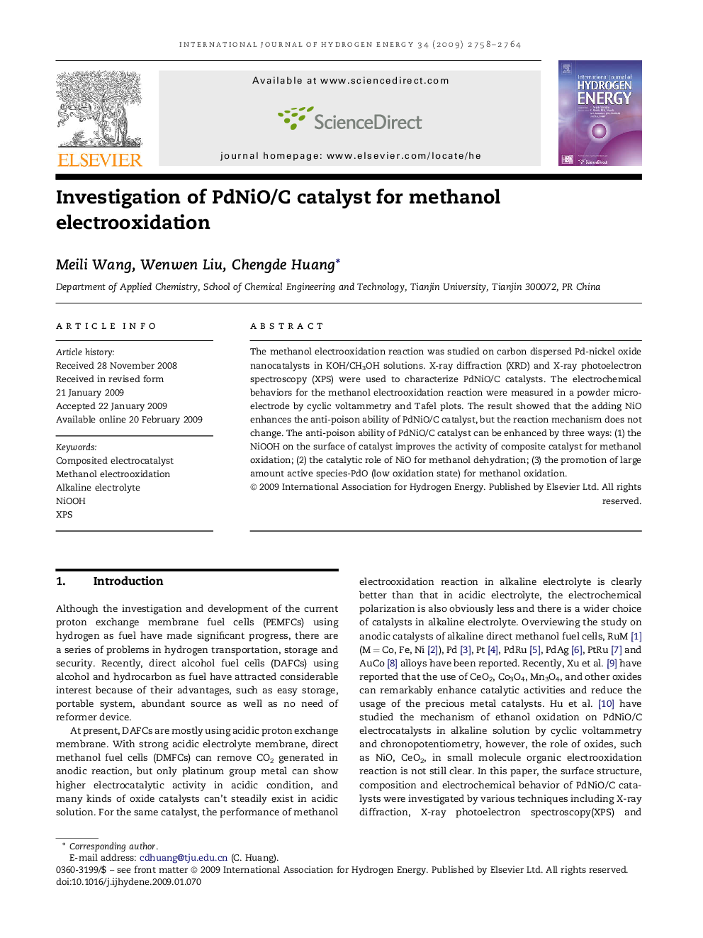 Investigation of PdNiO/C catalyst for methanol electrooxidation