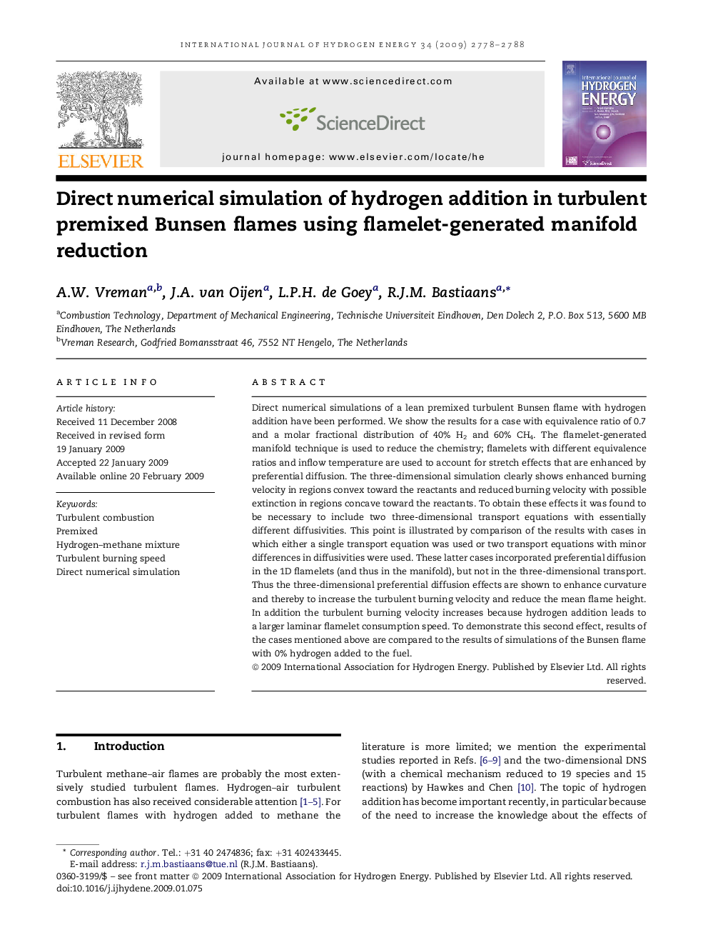 Direct numerical simulation of hydrogen addition in turbulent premixed Bunsen flames using flamelet-generated manifold reduction