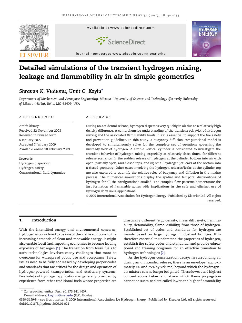 Detailed simulations of the transient hydrogen mixing, leakage and flammability in air in simple geometries