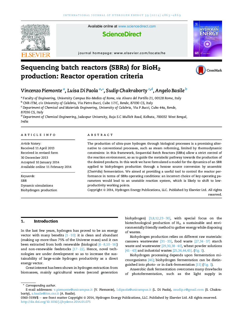 Sequencing batch reactors (SBRs) for BioH2 production: Reactor operation criteria