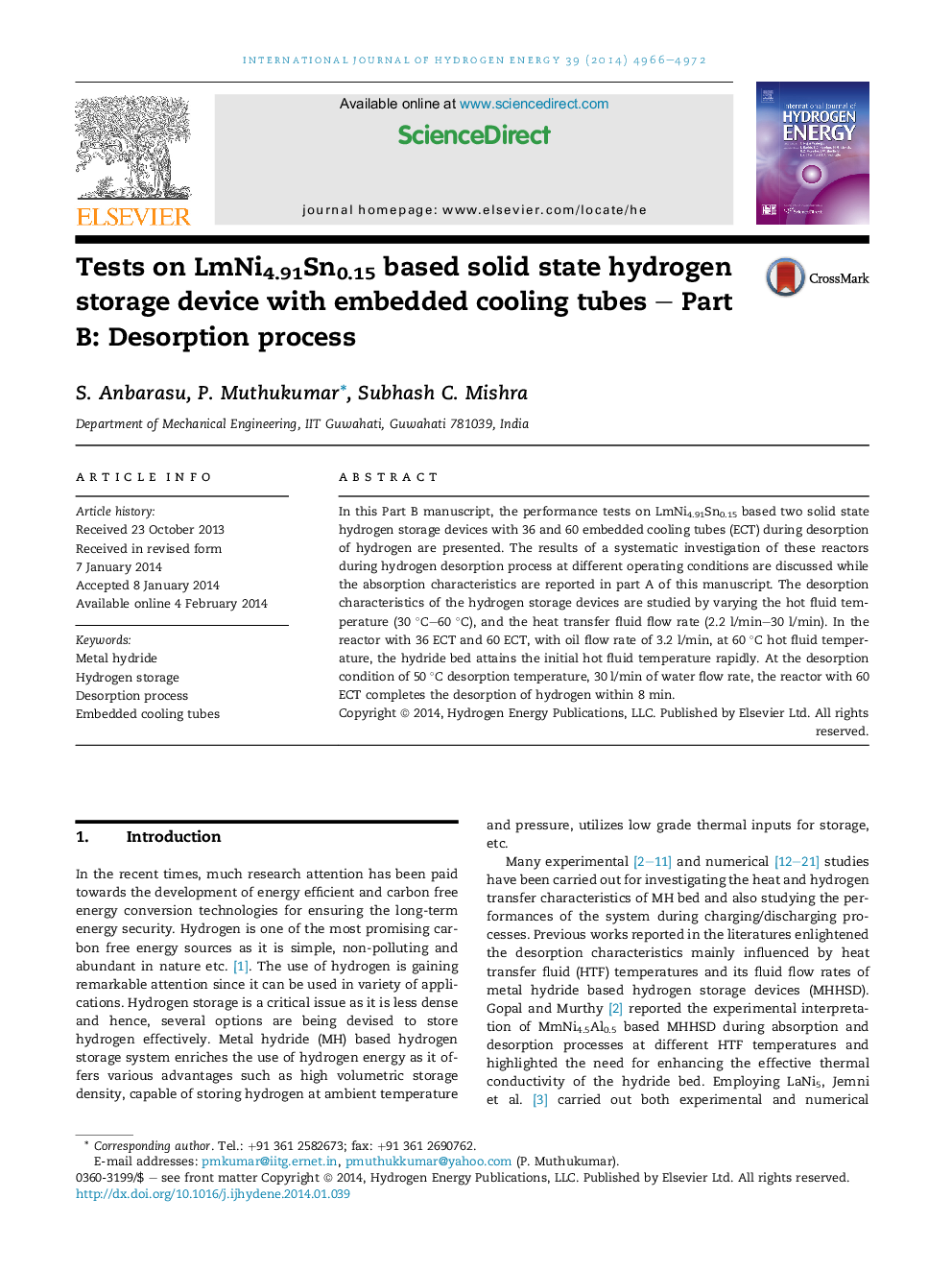 Tests on LmNi4.91Sn0.15 based solid state hydrogen storage device with embedded cooling tubes – Part B: Desorption process