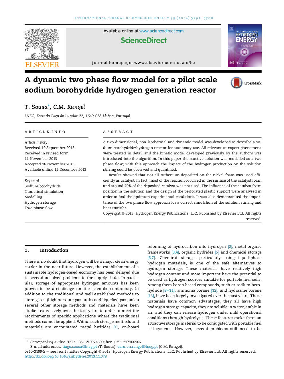یک مدل جریان دو مرحلهای پویا برای یک رآکتور تولید هیدروژن سدیم بورو هیدرید در مقیاس آزمایشی 