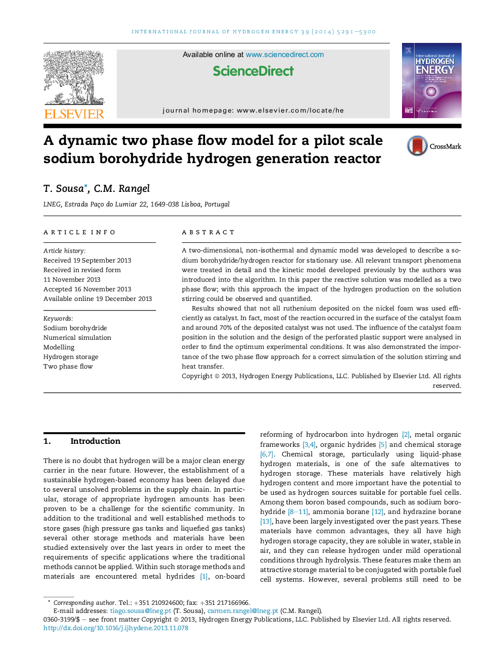 A dynamic two phase flow model for a pilot scale sodium borohydride hydrogen generation reactor