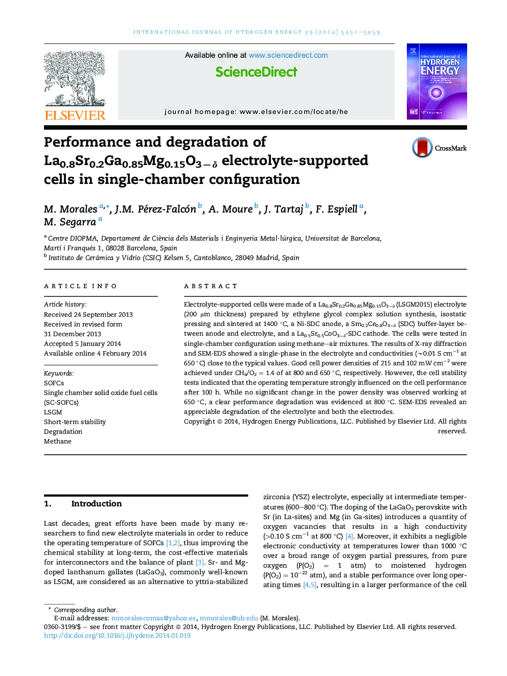 Performance and degradation of La0.8Sr0.2Ga0.85Mg0.15O3−δ electrolyte-supported cells in single-chamber configuration